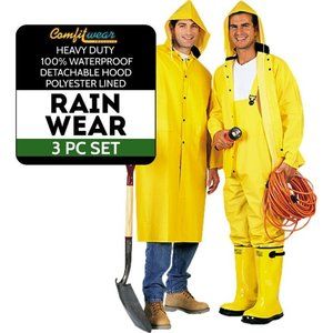 Comfitwear 3 Pc. PVC/Poly Heavy Duty Yellow Rain Suit (2X-Large) Stay Dry